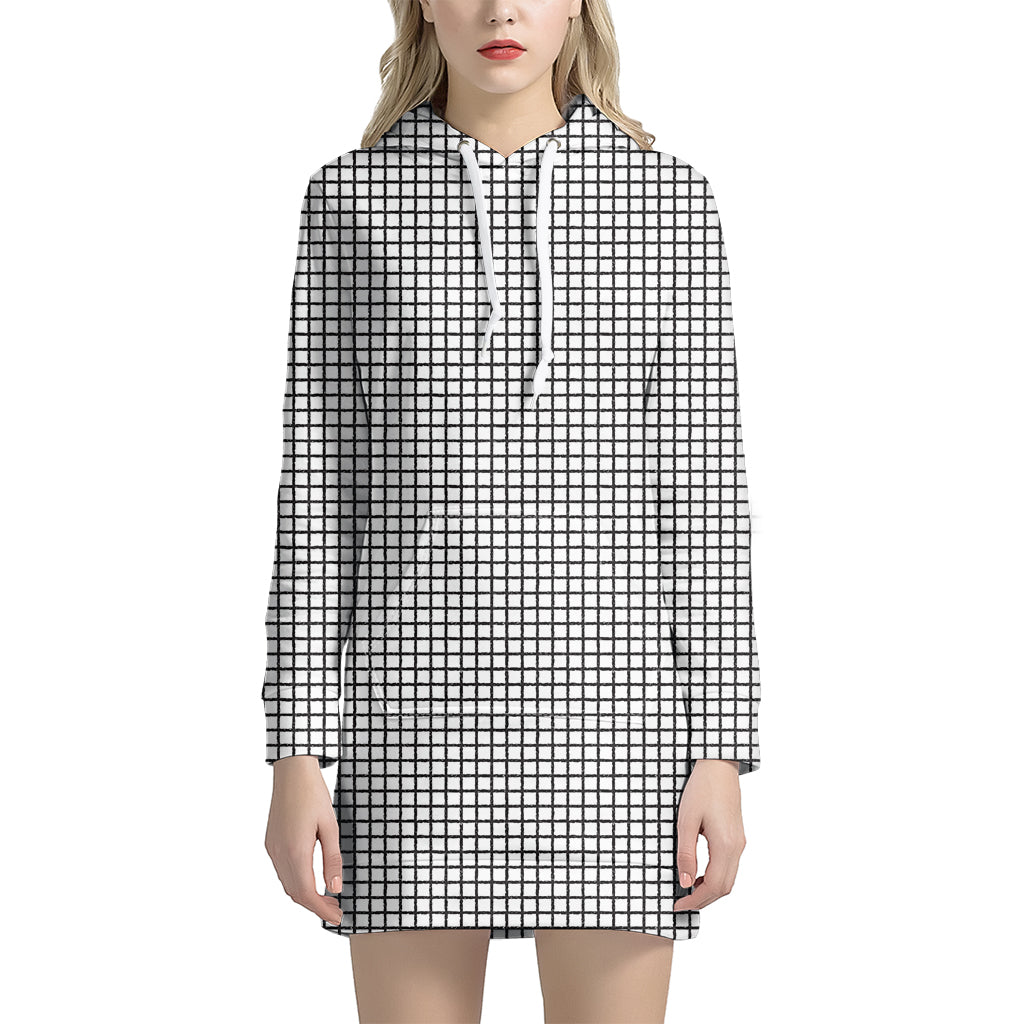 Doodle Windowpane Pattern Print Hoodie Dress