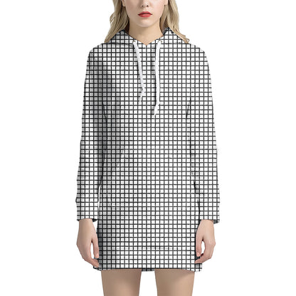 Doodle Windowpane Pattern Print Hoodie Dress
