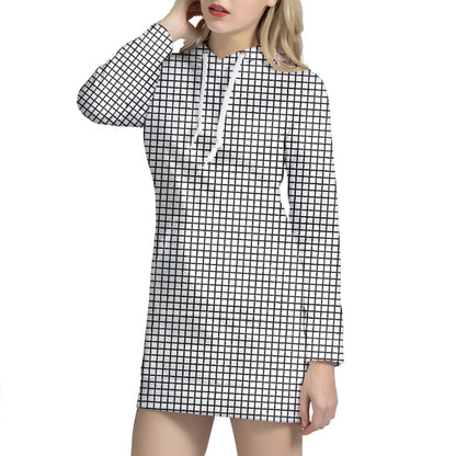 Doodle Windowpane Pattern Print Hoodie Dress