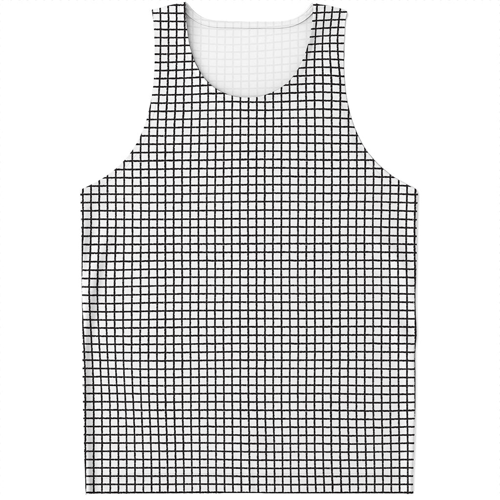 Doodle Windowpane Pattern Print Men's Tank Top