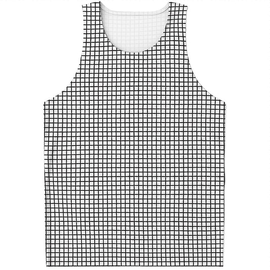 Doodle Windowpane Pattern Print Men's Tank Top