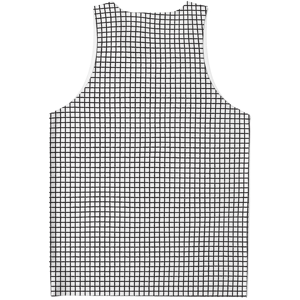 Doodle Windowpane Pattern Print Men's Tank Top