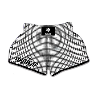 Doodle Windowpane Pattern Print Muay Thai Boxing Shorts