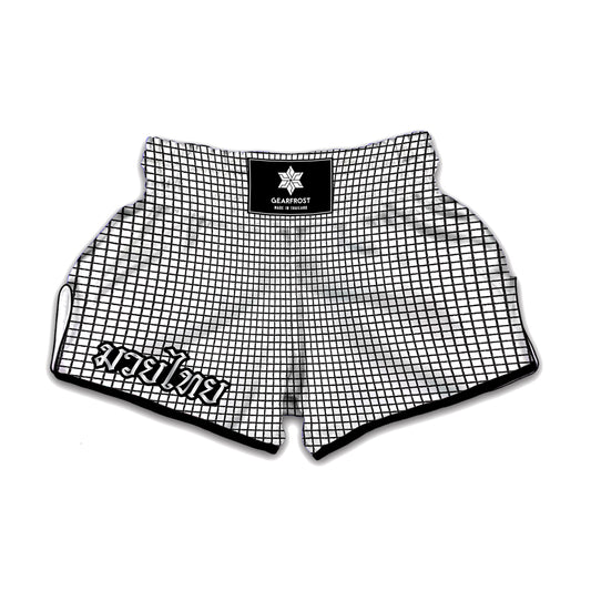 Doodle Windowpane Pattern Print Muay Thai Boxing Shorts