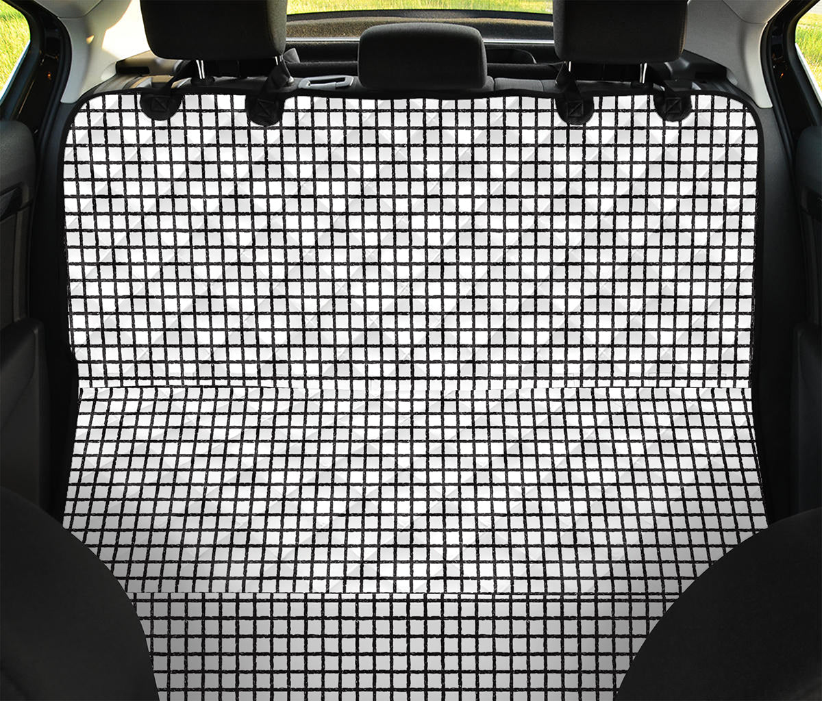 Doodle Windowpane Pattern Print Pet Car Back Seat Cover
