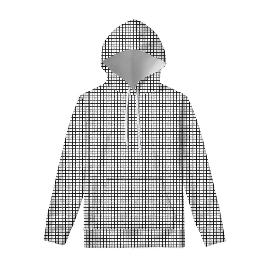 Doodle Windowpane Pattern Print Pullover Hoodie
