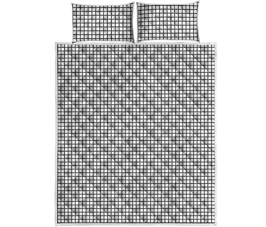 Doodle Windowpane Pattern Print Quilt Bed Set