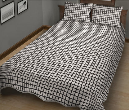 Doodle Windowpane Pattern Print Quilt Bed Set