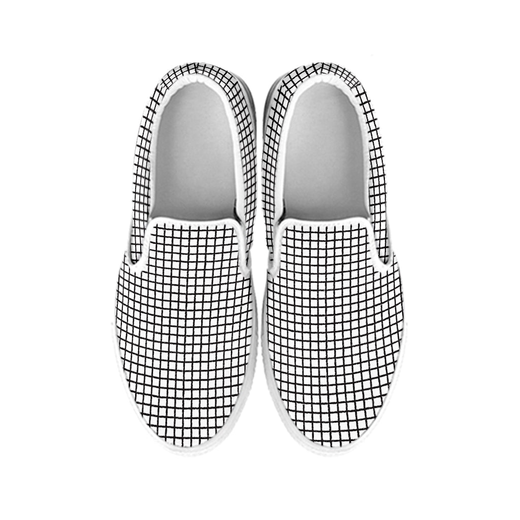Doodle Windowpane Pattern Print White Slip On Shoes