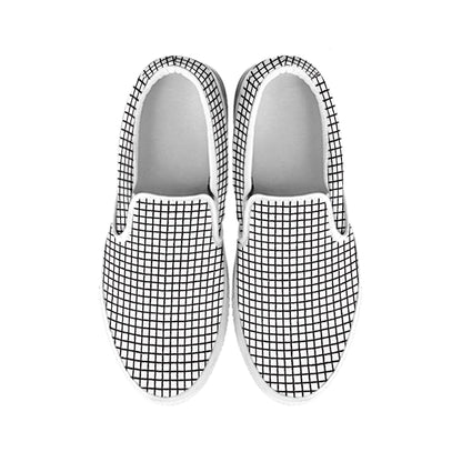 Doodle Windowpane Pattern Print White Slip On Shoes