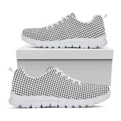 Doodle Windowpane Pattern Print White Sneakers