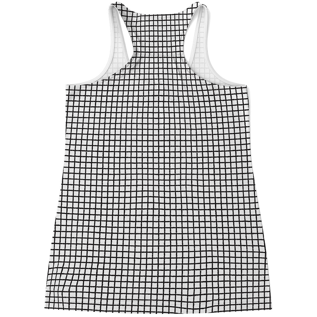 Doodle Windowpane Pattern Print Women's Racerback Tank Top