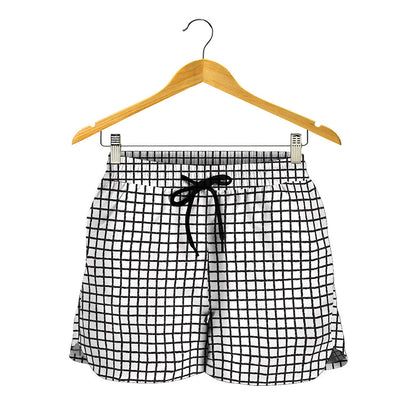 Doodle Windowpane Pattern Print Women's Shorts