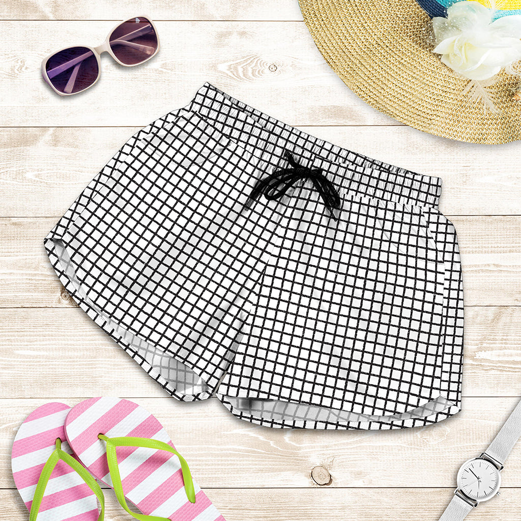 Doodle Windowpane Pattern Print Women's Shorts