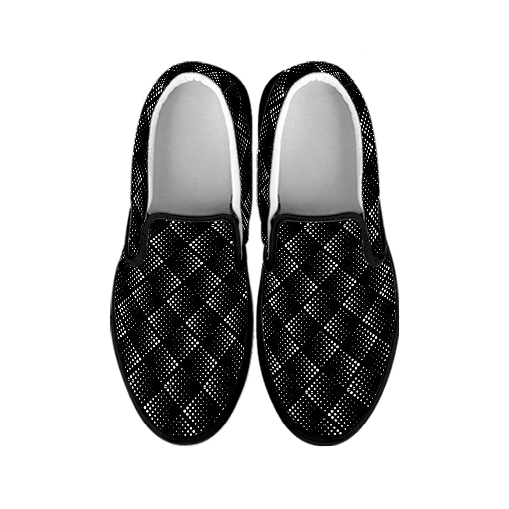 Dot Geometric Square Pattern Print Black Slip On Shoes