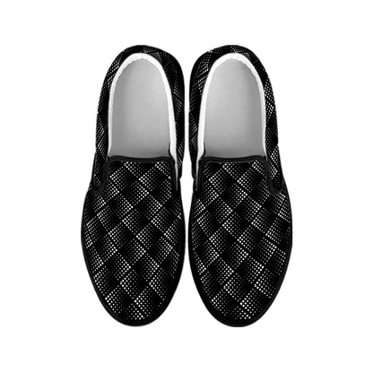 Dot Geometric Square Pattern Print Black Slip On Shoes