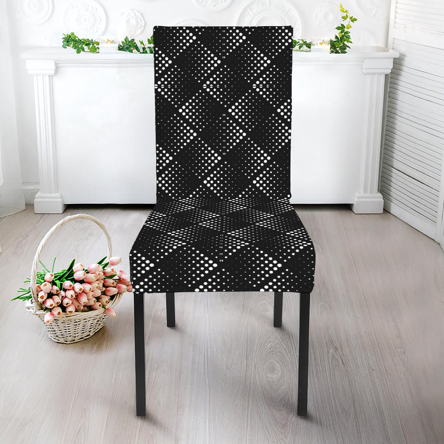 Dot Geometric Square Pattern Print Dining Chair Slipcover