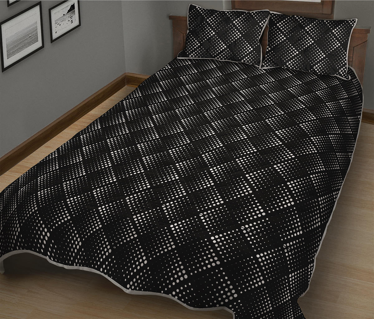 Dot Geometric Square Pattern Print Quilt Bed Set