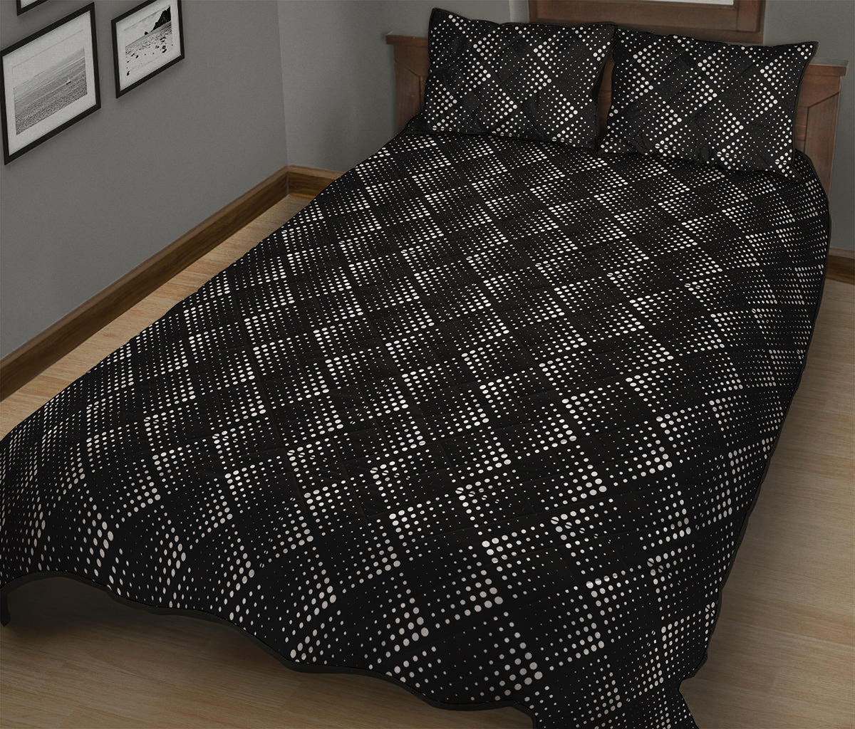 Dot Geometric Square Pattern Print Quilt Bed Set