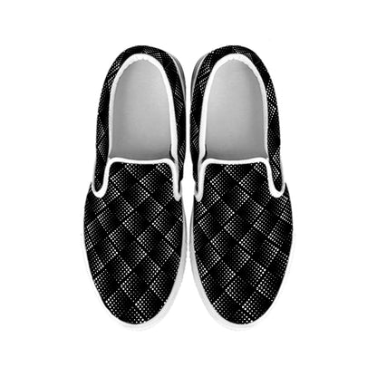 Dot Geometric Square Pattern Print White Slip On Shoes