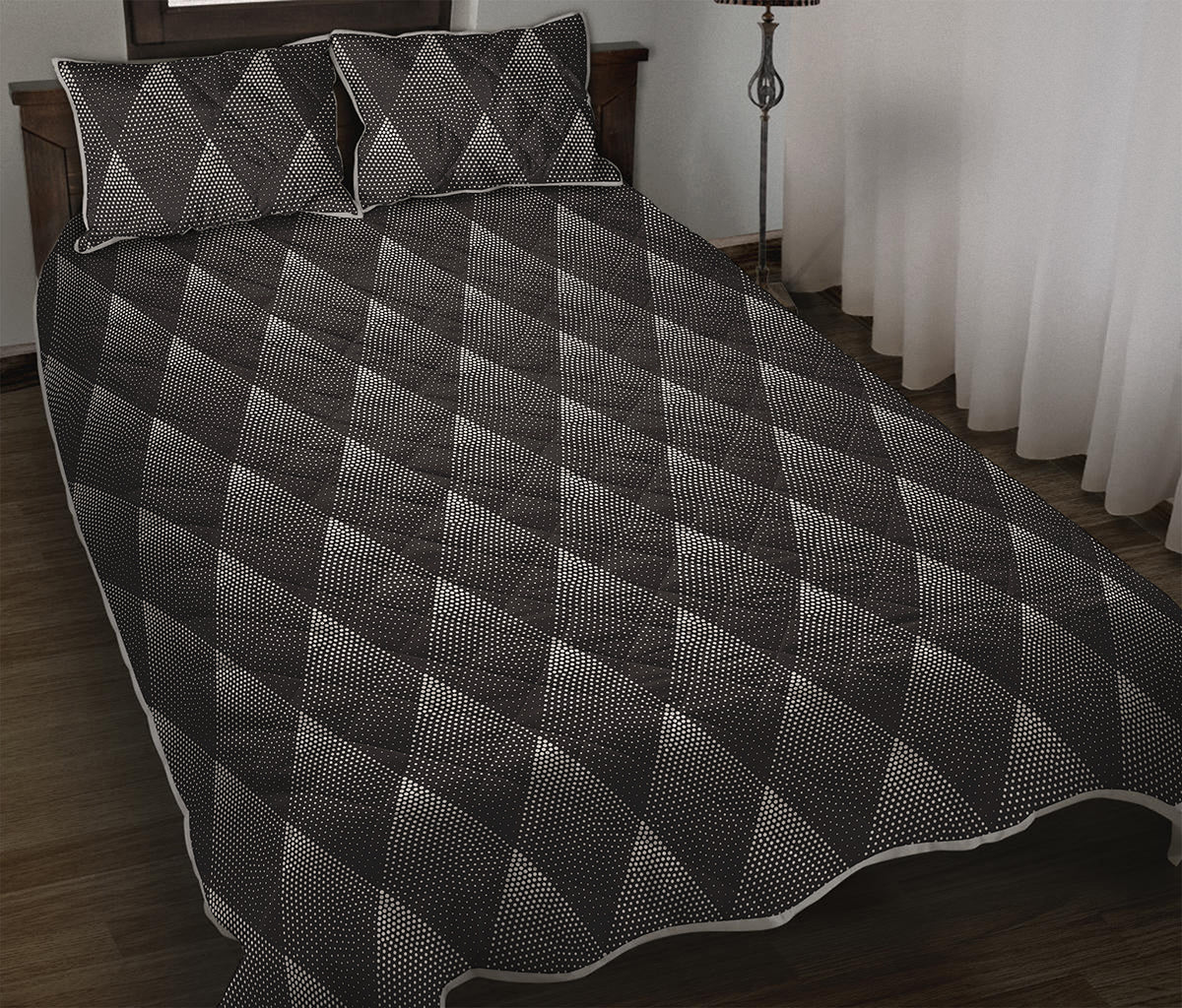 Dot Geometric Triangle Pattern Print Quilt Bed Set