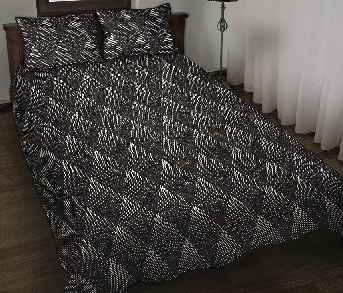 Dot Geometric Triangle Pattern Print Quilt Bed Set