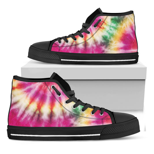 Double Tie Dye Print Black High Top Shoes