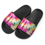 Double Tie Dye Print Black Slide Sandals