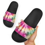 Double Tie Dye Print Black Slide Sandals