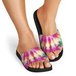 Double Tie Dye Print Black Slide Sandals