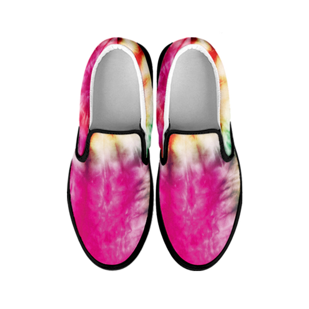 Double Tie Dye Print Black Slip On Shoes