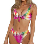 Double Tie Dye Print Front Bow Tie Bikini
