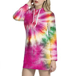 Double Tie Dye Print Pullover Hoodie Dress