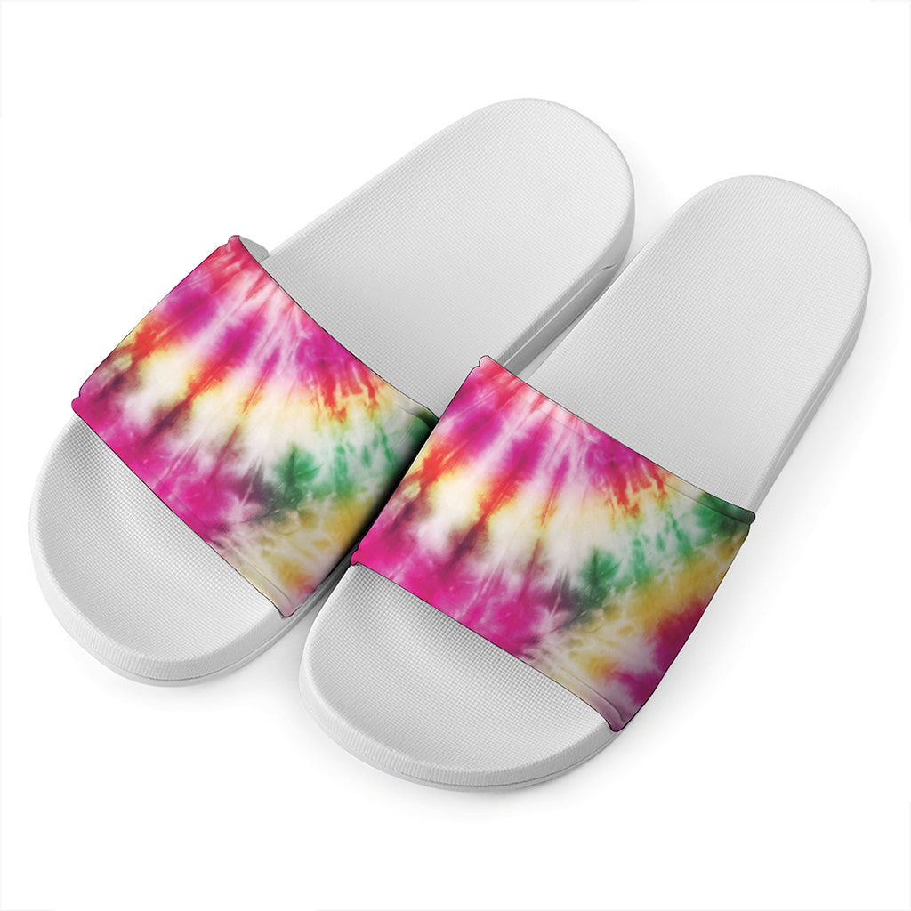 Double Tie Dye Print White Slide Sandals