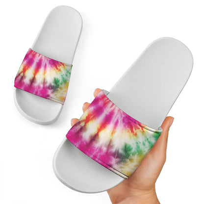 Double Tie Dye Print White Slide Sandals