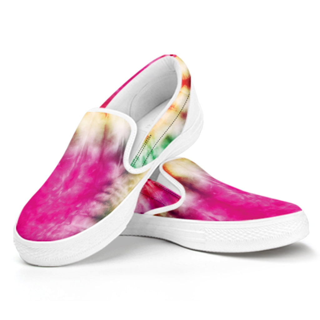 Double Tie Dye Print White Slip On Shoes