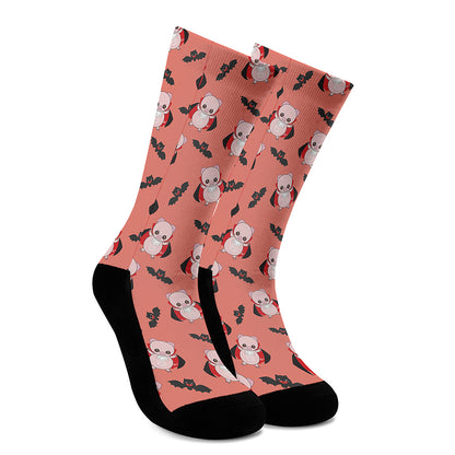 Dracula Pig Pattern Print Crew Socks