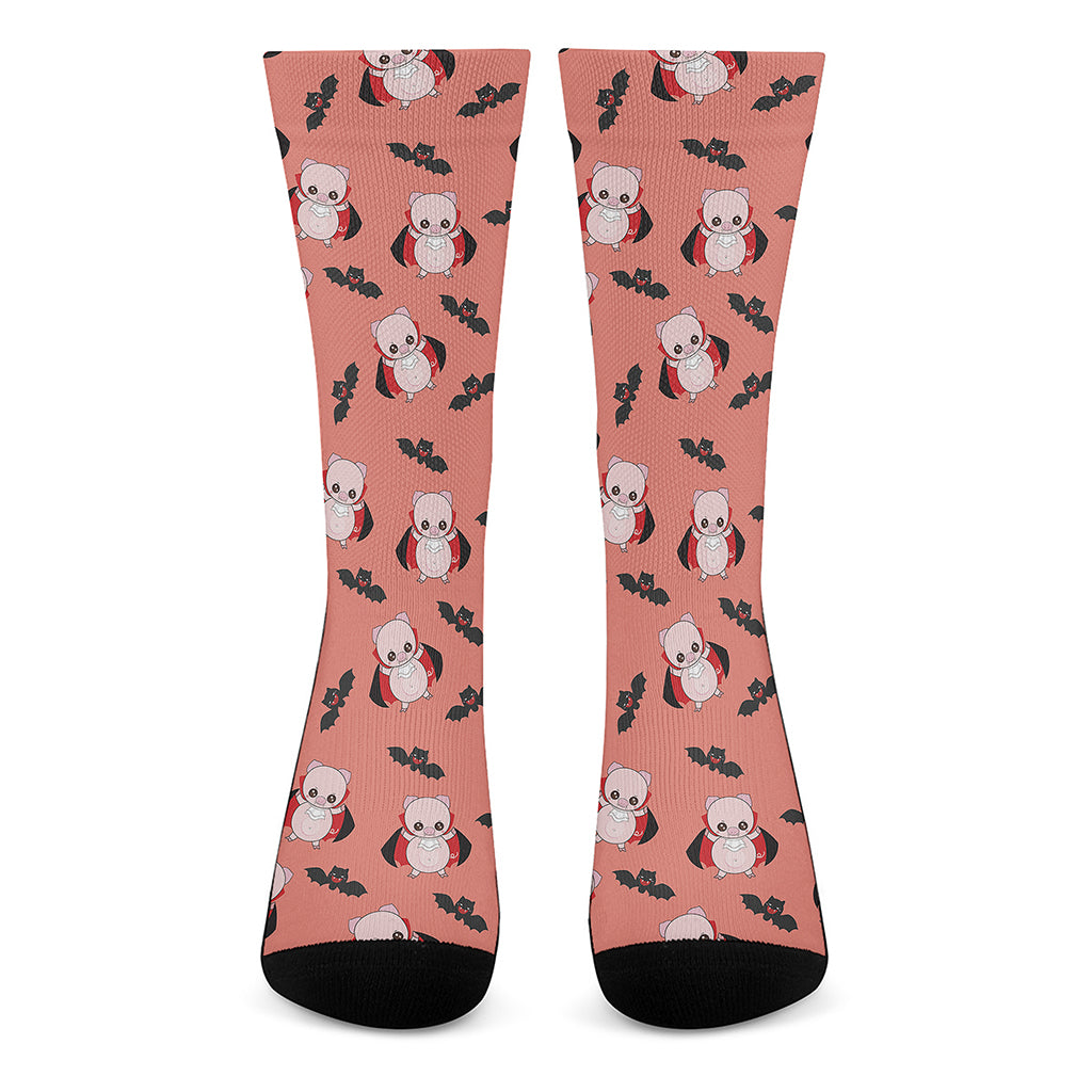 Dracula Pig Pattern Print Crew Socks