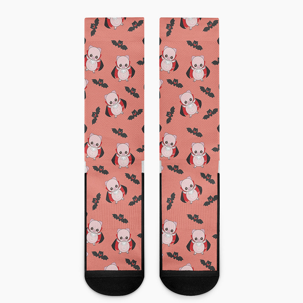 Dracula Pig Pattern Print Crew Socks