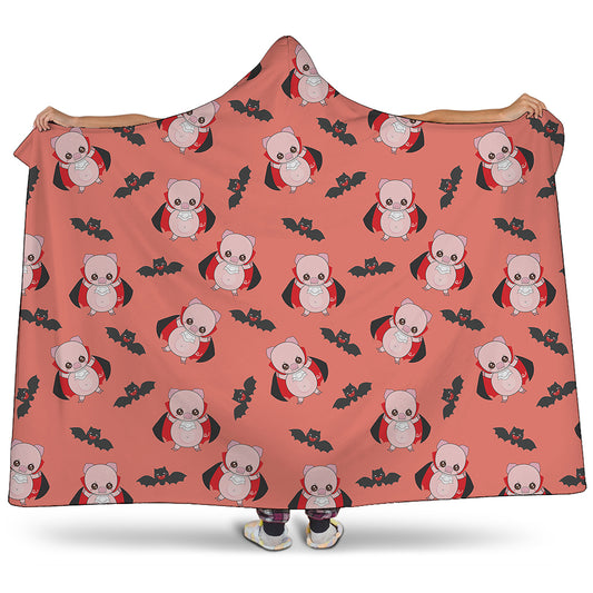 Dracula Pig Pattern Print Hooded Blanket