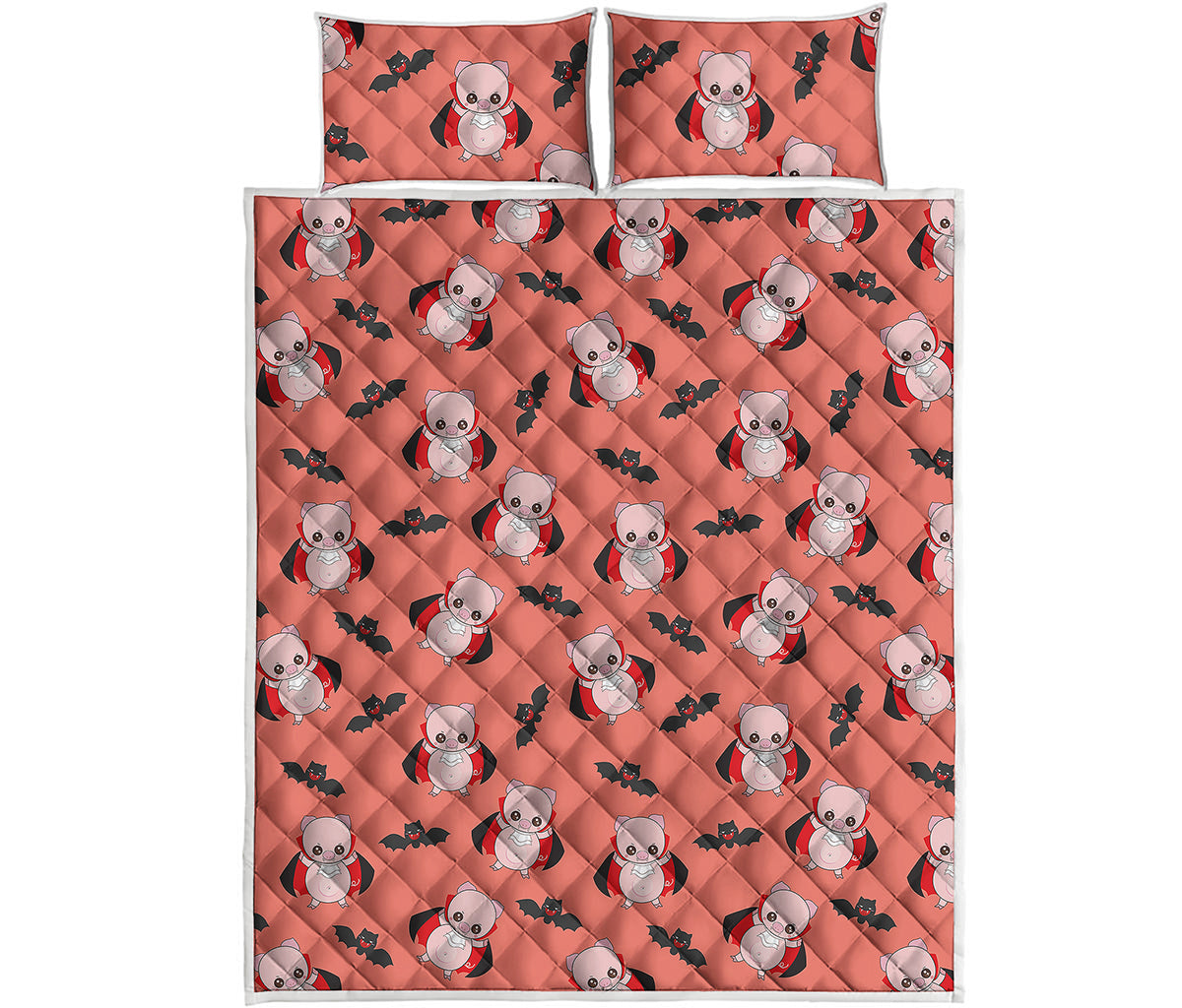 Dracula Pig Pattern Print Quilt Bed Set