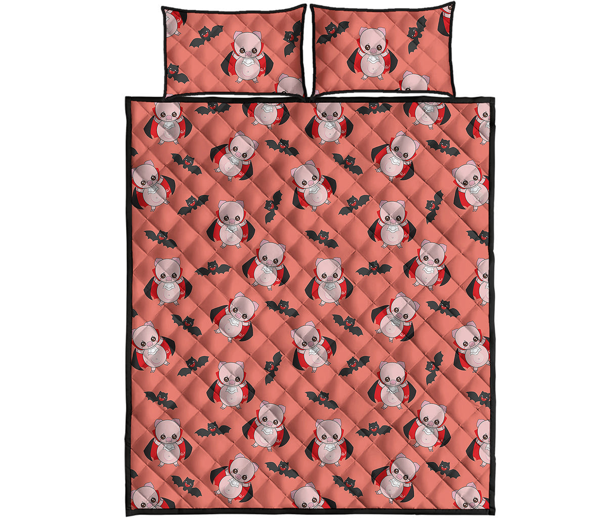 Dracula Pig Pattern Print Quilt Bed Set