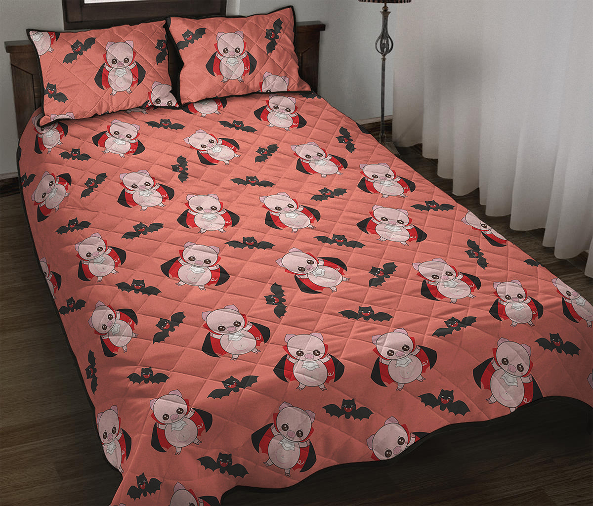 Dracula Pig Pattern Print Quilt Bed Set