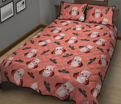 Dracula Pig Pattern Print Quilt Bed Set