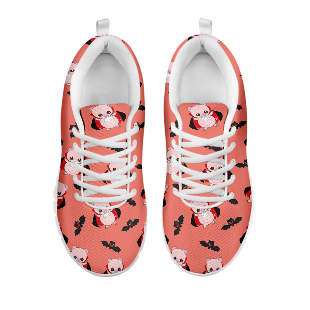 Dracula Pig Pattern Print White Sneakers