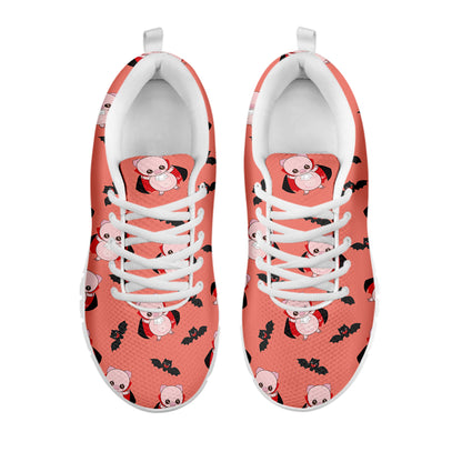 Dracula Pig Pattern Print White Sneakers