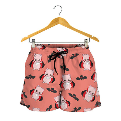 Dracula Pig Pattern Print Women's Shorts