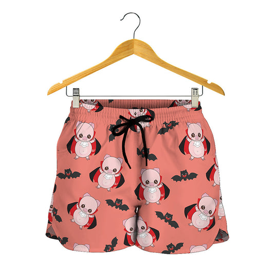 Dracula Pig Pattern Print Women's Shorts