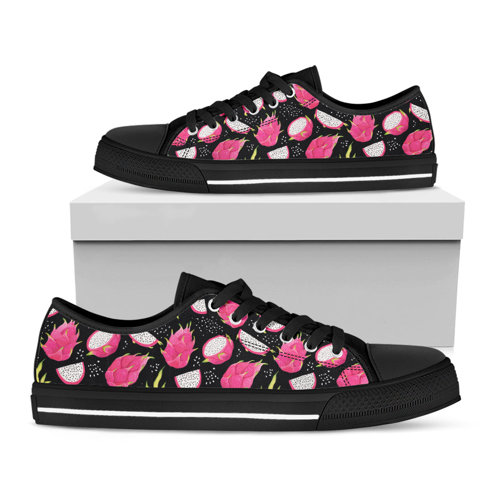 Dragon Fruit Pattern Print Black Low Top Shoes