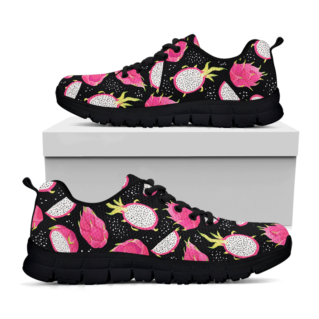 Dragon Fruit Pattern Print Black Sneakers